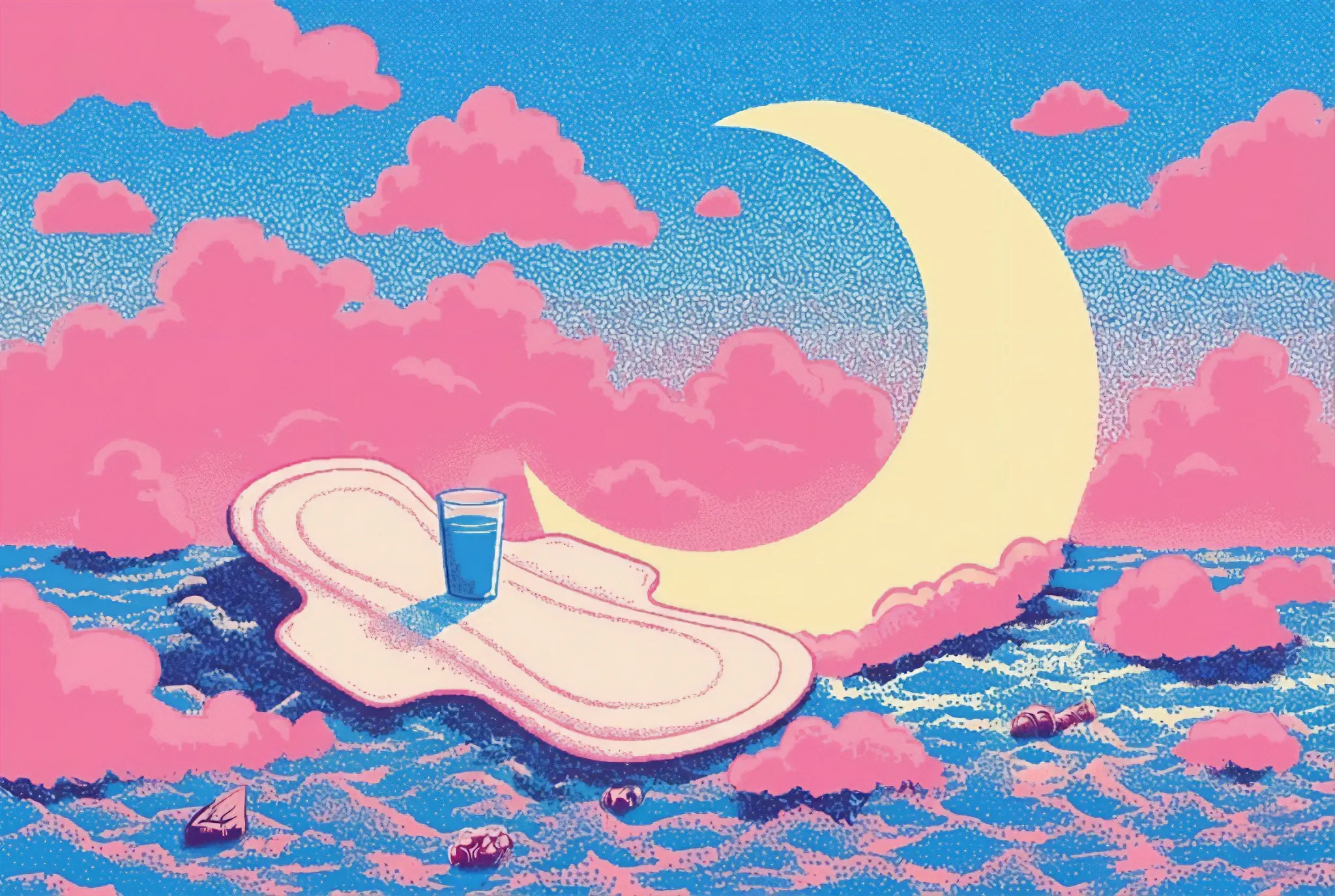Pastellfarbene Illustration zu Menstruation und Mondsichel